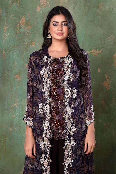 Buy Preeti Jhawar Purple Chiffon Floral Open Embroidered Jacket And Sharara Set Online at Aza Fashions Buy_Preeti Jhawar_Purple Chiffon Floral Open Embroidered Jacket And Sharara Set _Online_at_Aza_Fashions