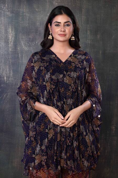 Preeti Jhawar Purple Chiffon Floral V Neck Printed Kurta And Sharara Set at Aza Fashions Preeti Jhawar_Purple Chiffon Floral V Neck Printed Kurta And Sharara Set _at_Aza_Fashions