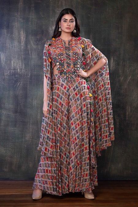 Preeti Jhawar Printed Cape & Sharara Set 