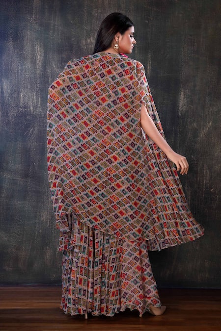 Preeti Jhawar Printed Cape & Sharara Set 