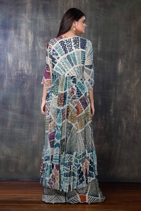 Shop Preeti Jhawar Multi Color Chiffon Abstract Notched Printed Kurta And Palazzo Set at Aza Fashions Shop_Preeti Jhawar_Multi Color Chiffon Abstract Notched Printed Kurta And Palazzo Set _at_Aza_Fashions
