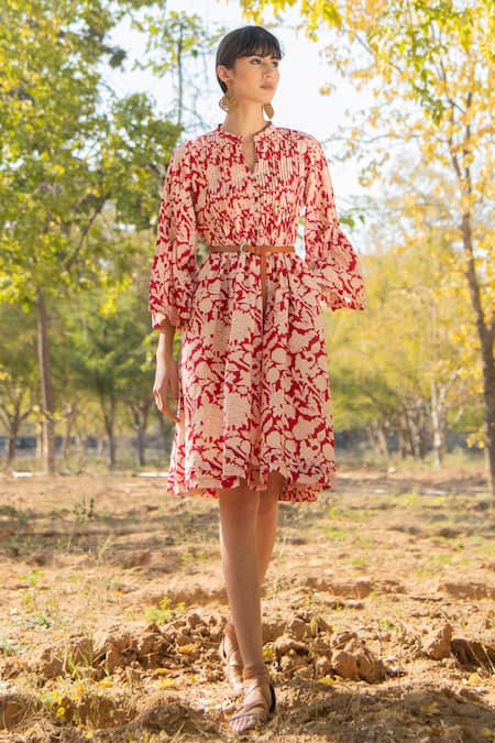 Orange Floral Cotton Printed Halter Neck Fit & Flare Midi Dress |  ADFY-IHACD-048 | Cilory.com