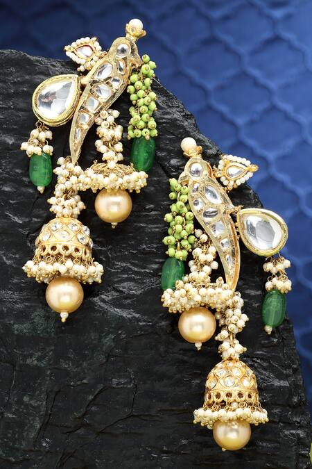 Dugran By Dugristyle Gold Plated Pearls, Applique, Diamonds, Stones Kundan Embellished Earrings Online at Aza Fashions Dugran By Dugristyle_Gold Plated Pearls, Applique, Diamonds, Stones Kundan Embellished Earrings _Online_at_Aza_Fashions