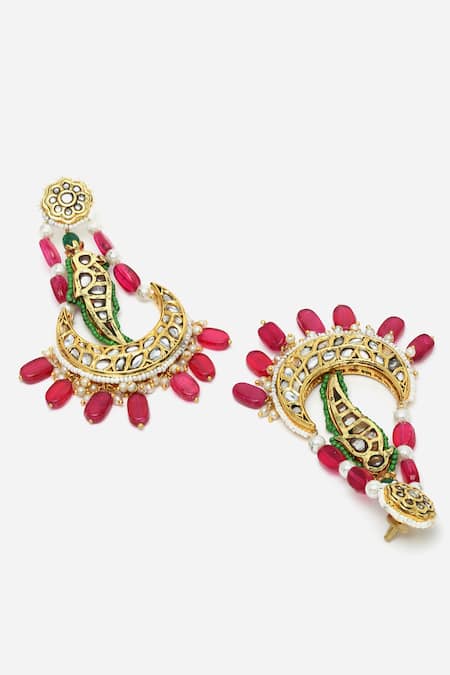 Buy_Dugran By Dugristyle_Gold Plated Pearls, Gota Patti, Stones Drop Chandbalis _Online_at_Aza_Fashions