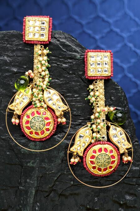 Dugran By Dugristyle Gold Plated Pearls, Crystals, Stones Kundan Embellished Earrings Online at Aza Fashions Dugran By Dugristyle_Gold Plated Pearls, Crystals, Stones Kundan Embellished Earrings _Online_at_Aza_Fashions