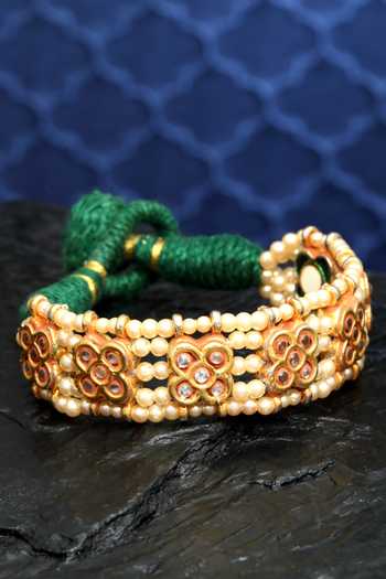 Dugran By Dugristyle Gold Plated Pearls, Stones Kundan Embellished Bracelet Online at Aza Fashions Dugran By Dugristyle_Gold Plated Pearls, Stones Kundan Embellished Bracelet _Online_at_Aza_Fashions
