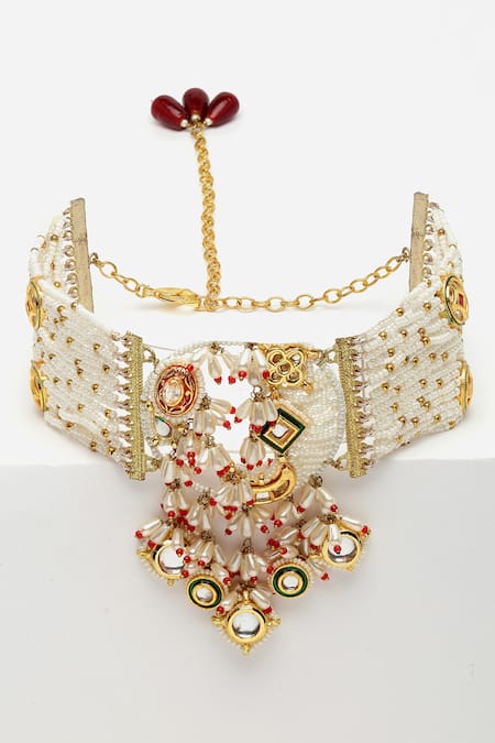 Dugran By Dugristyle Gold Plated Kundan Pearl Embellished Choker 