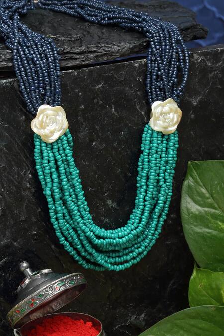 Dugran By Dugristyle Blue Pearl Embellished Layered Necklace Online at Aza Fashions Dugran By Dugristyle_Blue Pearl Embellished Layered Necklace _Online_at_Aza_Fashions