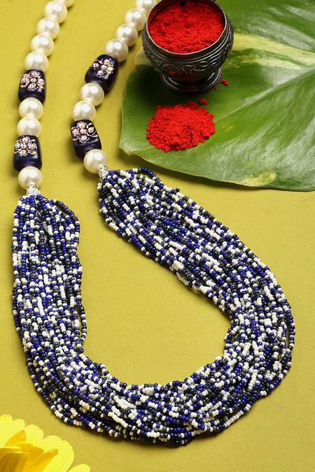 Dugran By Dugristyle_Blue Pearl Embellished Layered Necklace _Online_at_Aza_Fashions