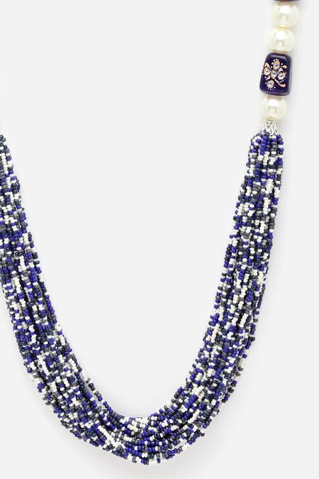 Buy_Dugran By Dugristyle_Blue Pearl Embellished Layered Necklace _Online_at_Aza_Fashions