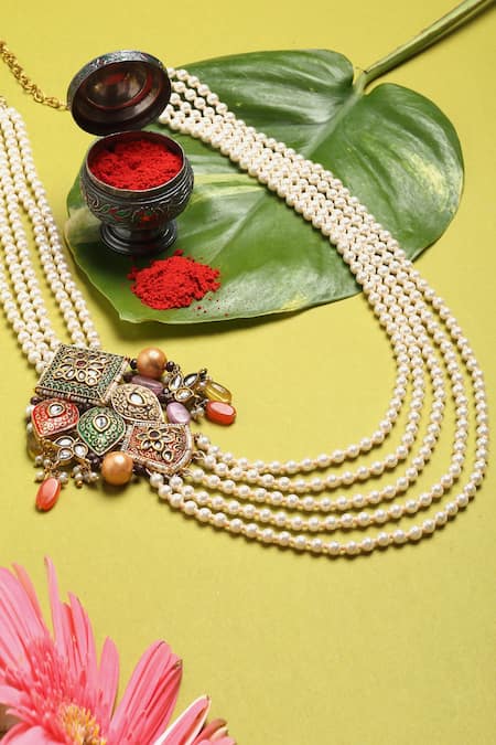 Dugran By Dugristyle_Gold Plated Pearl Embellished Layered Necklace _Online_at_Aza_Fashions