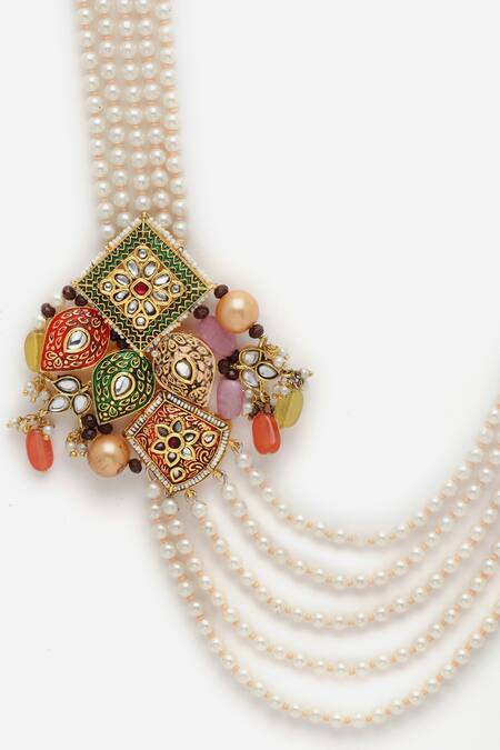 Buy_Dugran By Dugristyle_Gold Plated Pearl Embellished Layered Necklace _Online_at_Aza_Fashions