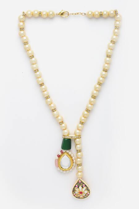 Dugran By Dugristyle Gold Plated Kundan Pearl Embellished Pendant Necklace 