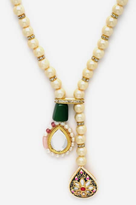 Buy_Dugran By Dugristyle_Gold Plated Pearl Embellished Pendant Necklace _Online_at_Aza_Fashions
