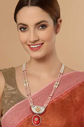 Shop Dugran By Dugristyle Gold Plated Beaded Pendant Necklace at Aza Fashions Shop_Dugran By Dugristyle_Gold Plated Beaded Pendant Necklace _at_Aza_Fashions