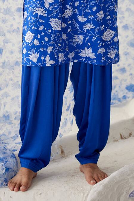 Baise Gaba_Blue Kurta - Cotton Georgette, Salwar - Satin Silk Floral Mudra Printed Set_at_Aza_Fashions