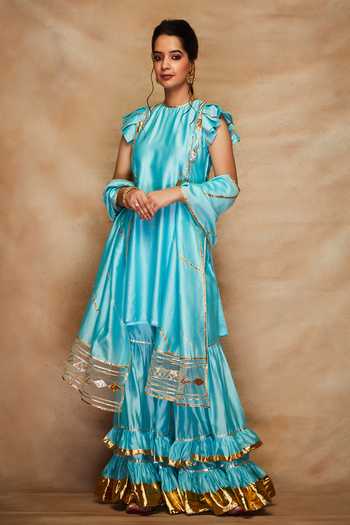 Buy_Gulabo By Abu Sandeep_Blue Ruffle Sleeve Gota Kurta _Online_at_Aza_Fashions