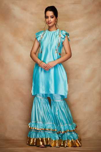 Gulabo By Abu Sandeep Blue Layered Gota Gharara Online at Aza Fashions Gulabo By Abu Sandeep_Blue Layered Gota Gharara _Online_at_Aza_Fashions