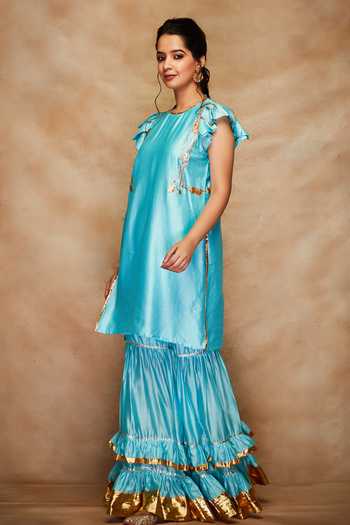 Buy Gulabo By Abu Sandeep Blue Layered Gota Gharara Online at Aza Fashions Buy_Gulabo By Abu Sandeep_Blue Layered Gota Gharara _Online_at_Aza_Fashions