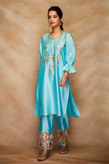 Buy_Gulabo By Abu Sandeep_Blue Gota Embroidered Kurta _Online_at_Aza_Fashions