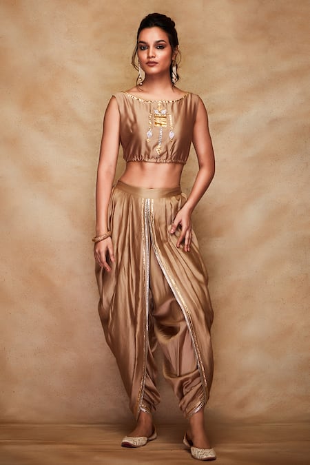 Gulabo by Abu Sandeep Gold Chanderi Silk Gota Crop Top 