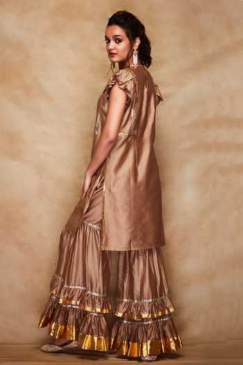 Buy_Gulabo By Abu Sandeep_Gold Ruffle Sleeve Gota Kurta _Online_at_Aza_Fashions