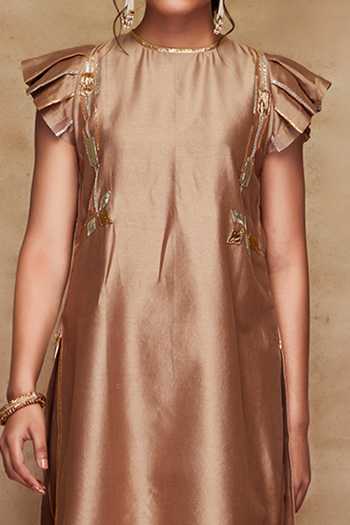 Shop_Gulabo By Abu Sandeep_Gold Ruffle Sleeve Gota Kurta _Online_at_Aza_Fashions