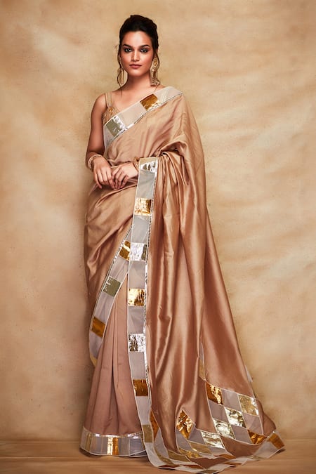 Gulabo By Abu Sandeep_Gold Gota Embroidered Saree_Online_at_Aza_Fashions