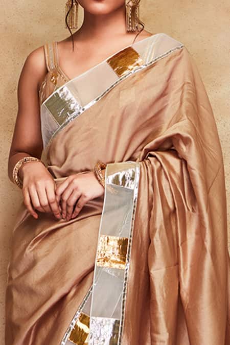 Shop_Gulabo By Abu Sandeep_Gold Gota Embroidered Saree_Online_at_Aza_Fashions