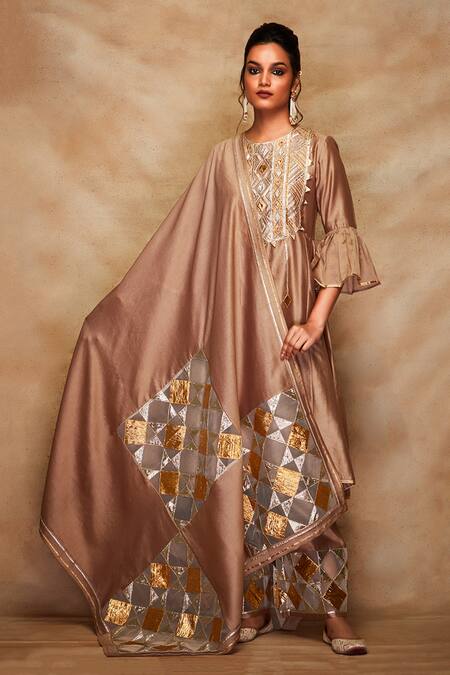 Gulabo By Abu Sandeep Gold Pure Chanderi Silk Net Bordered Gota Dupatta