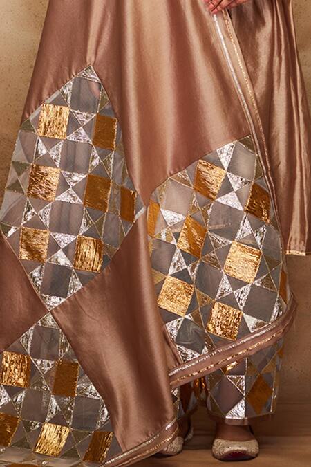 Shop_Gulabo By Abu Sandeep_Gold Pure Chanderi Silk Net Bordered Gota Dupatta_Online_at_Aza_Fashions