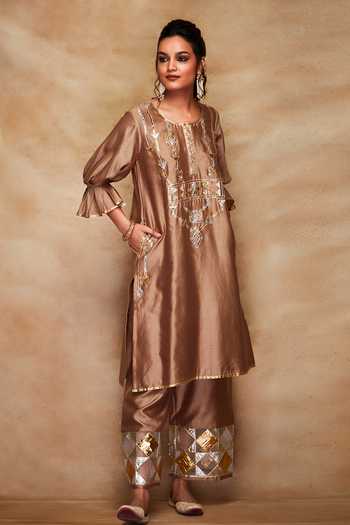 Gulabo By Abu Sandeep Gold Gota Embroidered A-line Kurta Online at Aza Fashions Gulabo By Abu Sandeep_Gold Gota Embroidered A-line Kurta _Online_at_Aza_Fashions