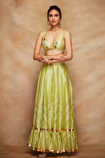Gulabo By Abu Sandeep Chanderi Silk Gota Work Bralette 