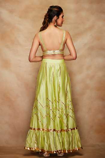 Gulabo By Abu Sandeep Chanderi Silk Gota Work Bralette 