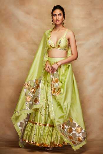 Buy_Gulabo By Abu Sandeep_Green Chanderi Silk Gota Work Bralette _Online_at_Aza_Fashions