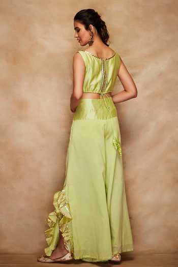 Buy Gulabo By Abu Sandeep Green Chanderi Silk Ruffled Sharara Online at Aza Fashions Buy_Gulabo By Abu Sandeep_Green Chanderi Silk Ruffled Sharara _Online_at_Aza_Fashions