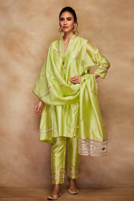 Buy_Gulabo By Abu Sandeep_Green Chanderi Silk Kimono Tunic _Online_at_Aza_Fashions