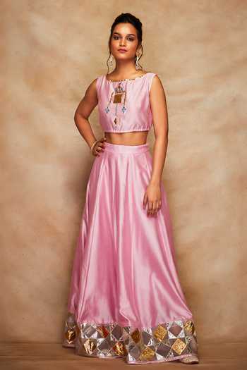 Gulabo By Abu Sandeep Chanderi Silk Gota Work Crop Top 