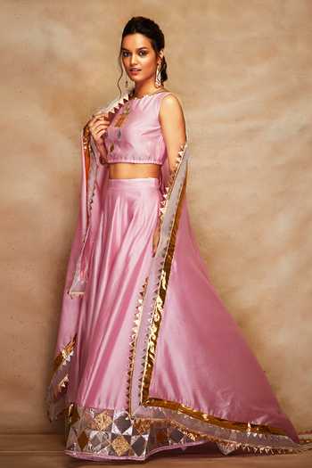 Buy Gulabo By Abu Sandeep Pink Chanderi Silk Gota Work Crop Top Online at Aza Fashions Buy_Gulabo By Abu Sandeep_Pink Chanderi Silk Gota Work Crop Top _Online_at_Aza_Fashions