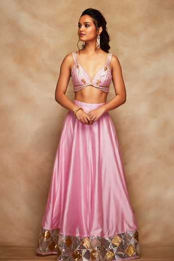 Gulabo By Abu Sandeep Chanderi Silk Gota Work Bralette 