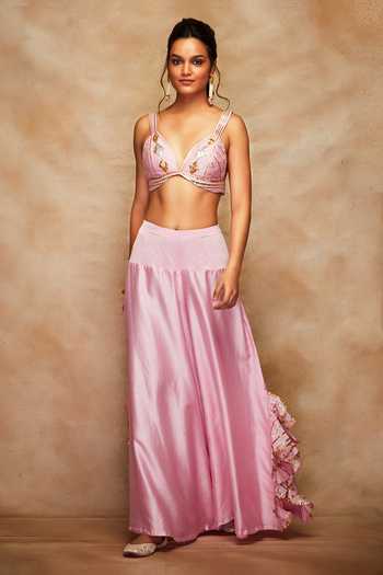 Gulabo By Abu Sandeep Pink Chanderi Silk Gota Work Bralette Online at Aza Fashions Gulabo By Abu Sandeep_Pink Chanderi Silk Gota Work Bralette _Online_at_Aza_Fashions