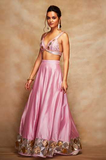 Buy Gulabo By Abu Sandeep Pink Chanderi Silk Gota Work Bralette Online at Aza Fashions Buy_Gulabo By Abu Sandeep_Pink Chanderi Silk Gota Work Bralette _Online_at_Aza_Fashions