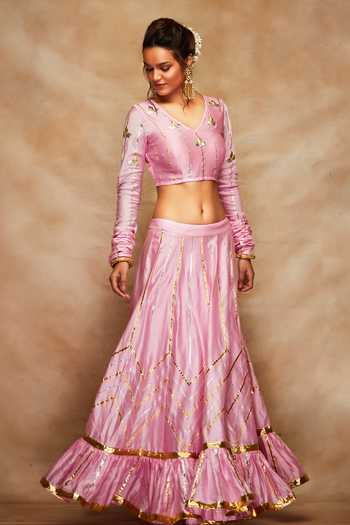 Buy Gulabo By Abu Sandeep Pink Chanderi Silk Gathered Sleeve Blouse Online at Aza Fashions Buy_Gulabo By Abu Sandeep_Pink Chanderi Silk Gathered Sleeve Blouse _Online_at_Aza_Fashions