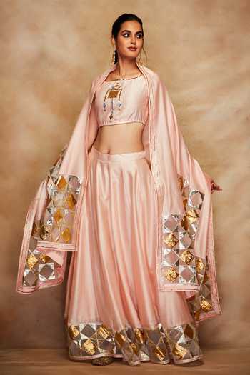 Buy Gulabo By Abu Sandeep Peach Chanderi Silk Gota Work Crop Top Online at Aza Fashions Buy_Gulabo By Abu Sandeep_Peach Chanderi Silk Gota Work Crop Top _Online_at_Aza_Fashions