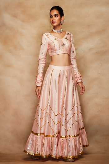 Gulabo By Abu Sandeep Peach Chanderi Silk Gathered Sleeve Blouse Online at Aza Fashions Gulabo By Abu Sandeep_Peach Chanderi Silk Gathered Sleeve Blouse _Online_at_Aza_Fashions