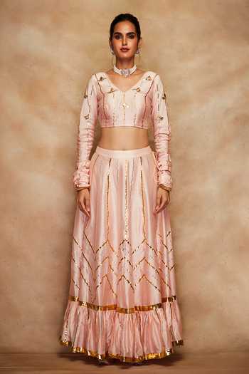 Buy Gulabo By Abu Sandeep Peach Chanderi Silk Gathered Sleeve Blouse Online at Aza Fashions Buy_Gulabo By Abu Sandeep_Peach Chanderi Silk Gathered Sleeve Blouse _Online_at_Aza_Fashions