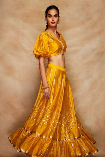 Gulabo By Abu Sandeep_Yellow Chanderi Silk Gota Work Blouse _Online_at_Aza_Fashions