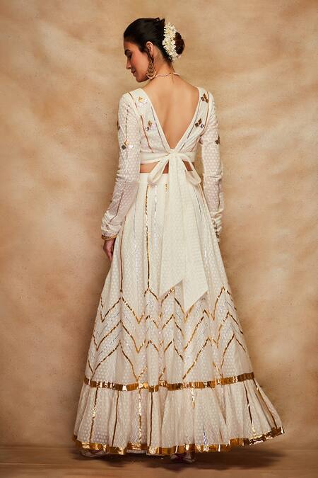 Shop_Gulabo By Abu Sandeep_White Gota Chuddi Sleeve Blouse _at_Aza_Fashions