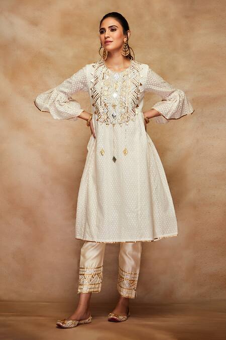 Gulabo by Abu Sandeep White Gota Embellished Pencil Pant 