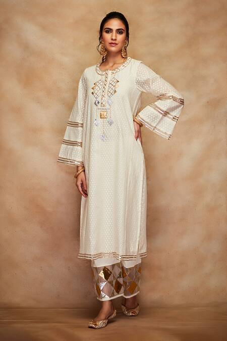 Gulabo by Abu Sandeep White Gota Kali Kurta 